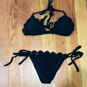 SHEIN Black Crochet Bikini Set